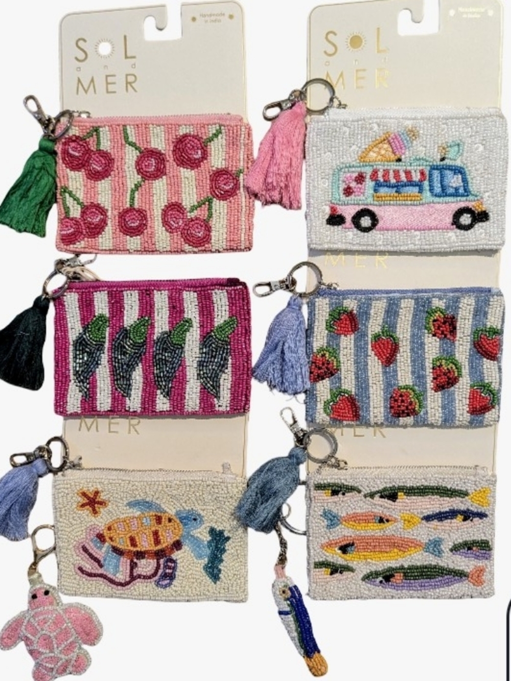 Sol and Mer Hand-beaded Zipper Coin Purse 6pc Lot 🎁2 FREE BEADED BAG CHARMS!!🎁